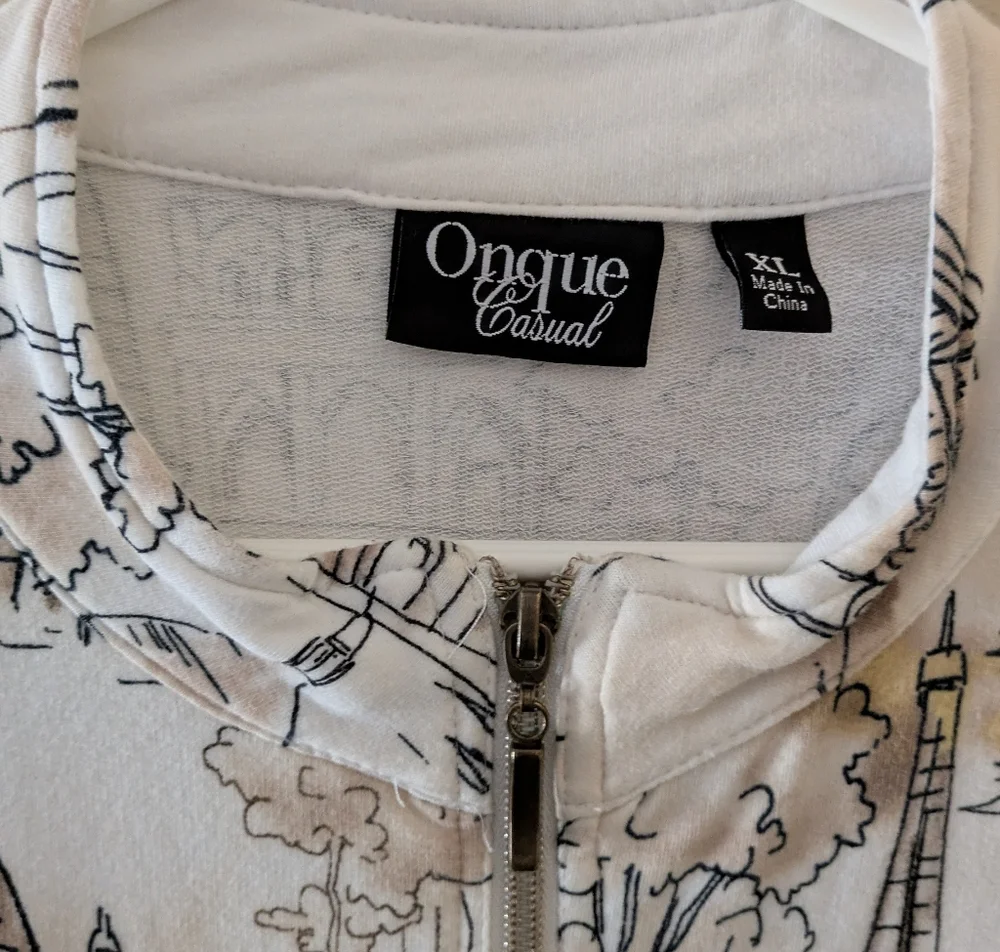 Onque Casual Parisian Print Women's Jacket ~ Sz XL - Picture 3 of 5